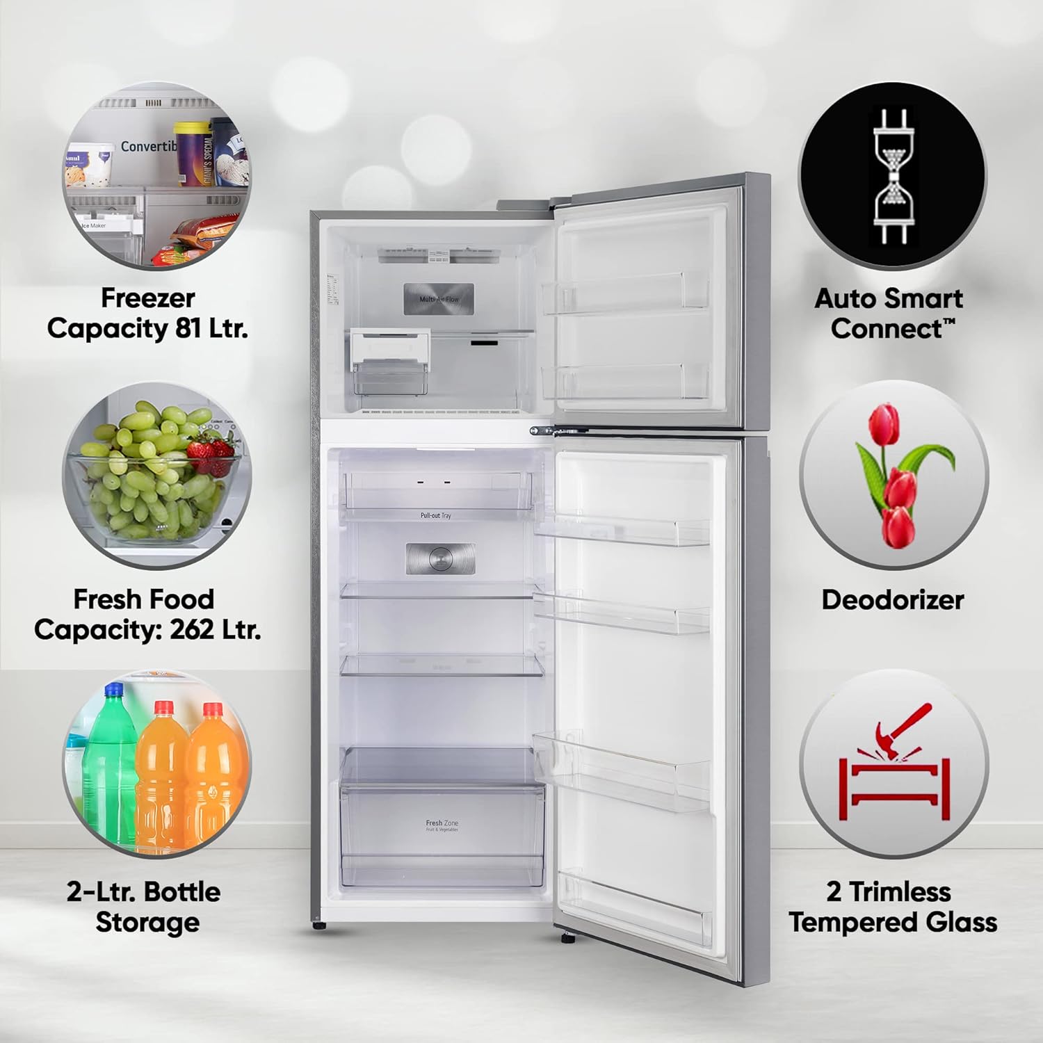 LG 288 L 2 Star Smart Inverter Frost-Free Double Door Refrigerator (GL-S322SPZY- Shiny Steel- Convertible & Multi Airflow Cooling)