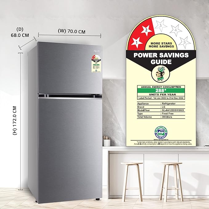 LG 380 L 2 Star Frost Free Smart Inverter Double Door Refrigerator Appliance (- GL-N412SDSY- Dazzle Steel- Express Freeze)