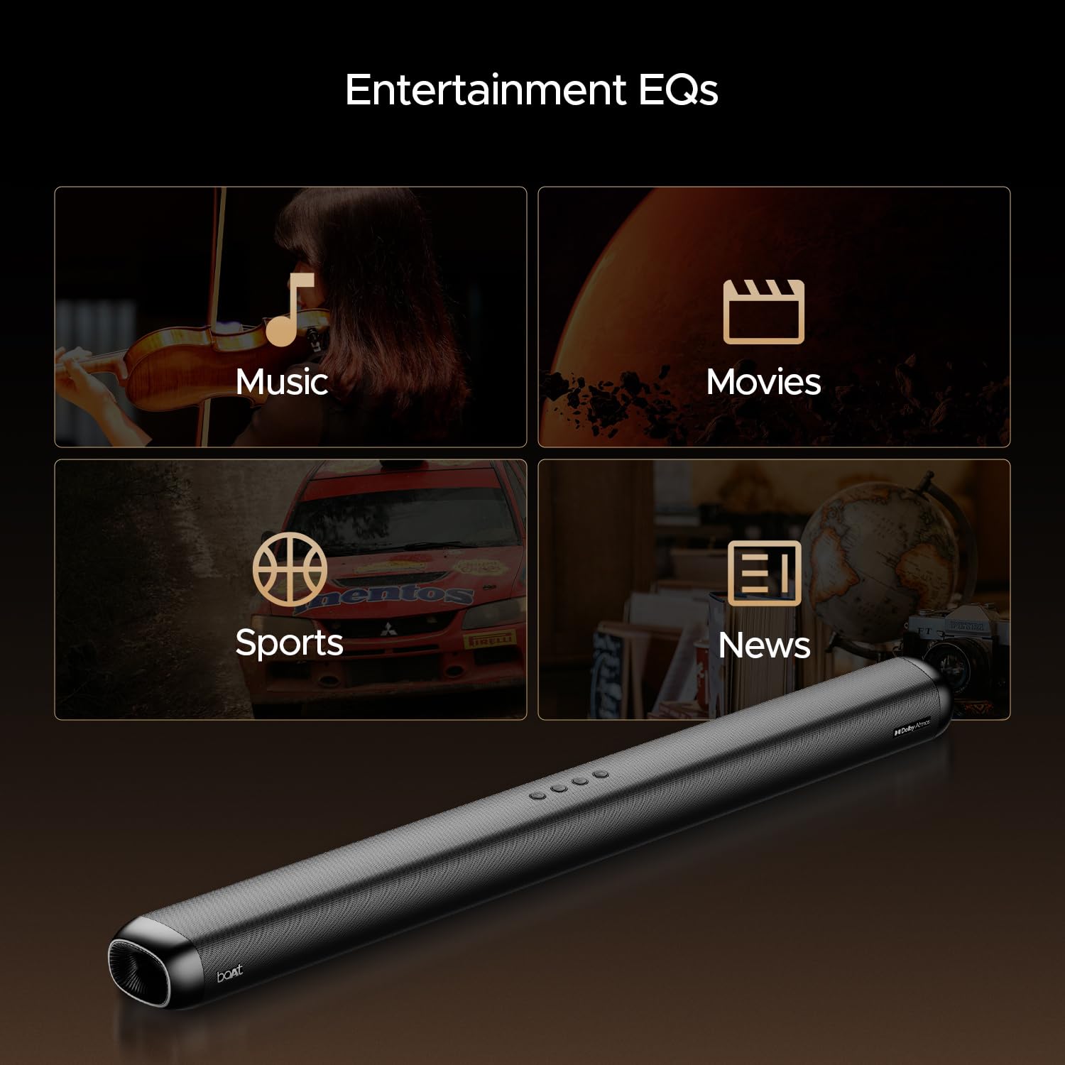 boAt Aavante Bar 5500DA 500W Bluetooth Soundbar w/Dolby Atmos & Cinematic Sound,5.1.2 Channel,8 Drivers for Surround Sound Effect,Multi- Compatibility, Remote Control(Premium Black)