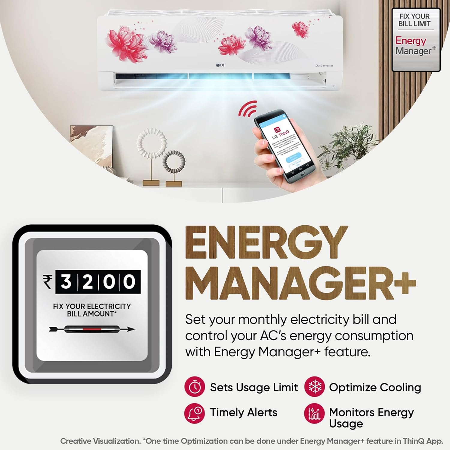 LG 1.5 Ton 5 Star- Wi-Fi- Energy Manager+- DUAL Inverter Split AC (Copper- AI+ Convertible 6-in-1- Diet Mode+- 4 Way Swing- HD Filter with Anti-Virus Protection- US-Q19FWZE- White Floral)