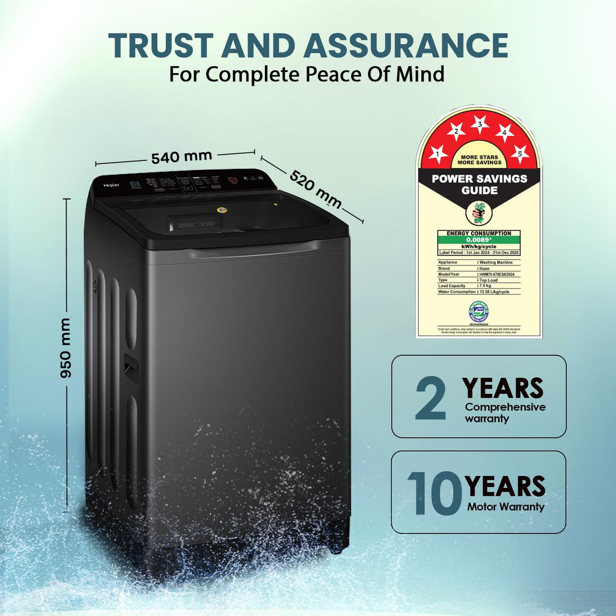 Haier 7 Kg 5 Star Top Load Washing Machine