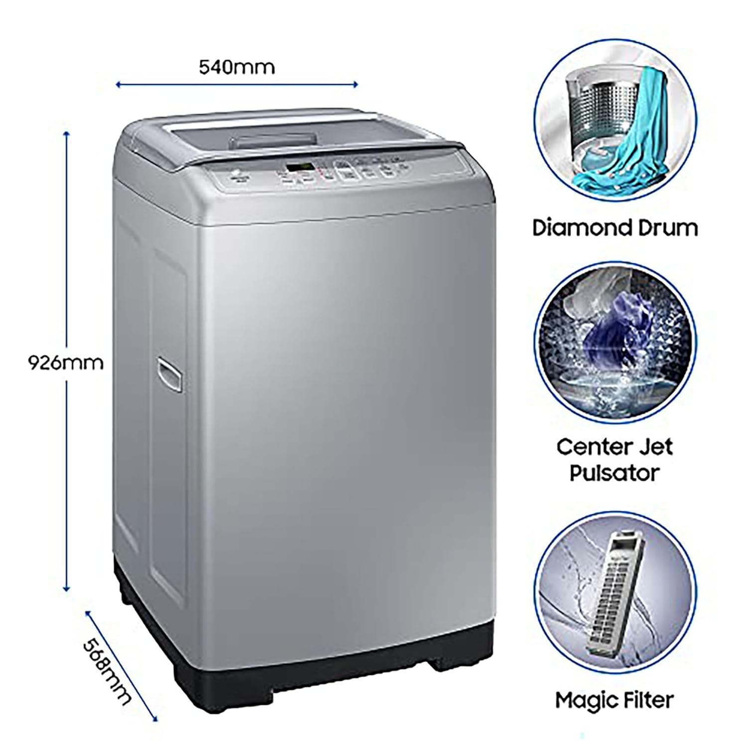 Samsung 7 kg- Fully-Automatic Top Load Washing Machine (WA70A4002GS/TL- Imperial Silver)