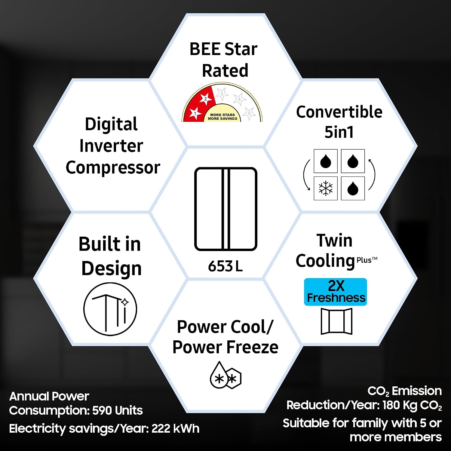 Samsung 653L 2 Star Side by Side Refrigerator