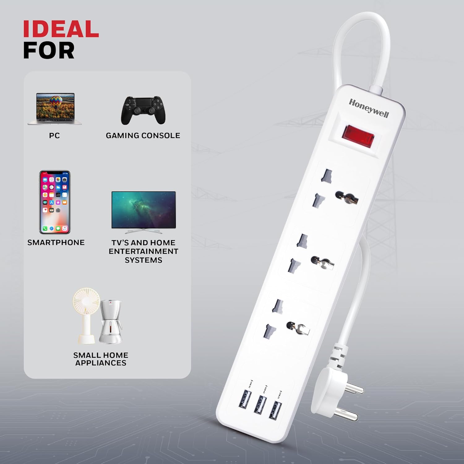 #Color_White Honeywell 3 Outlet Extension Board