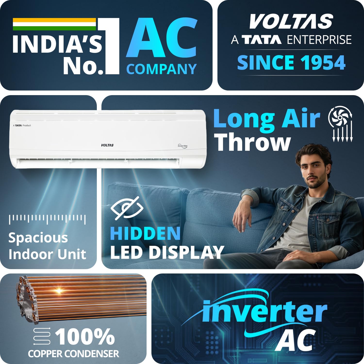 #Voltas 1.5 Ton 5 Star Inverter Split AC Vectra