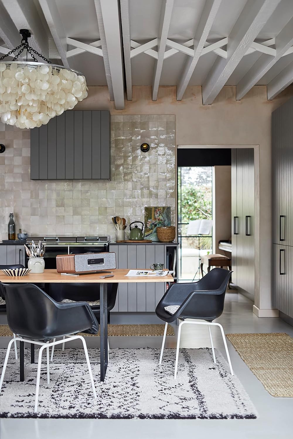 #Color_ Rich Walnut veneer with
  lead grey fabric grille