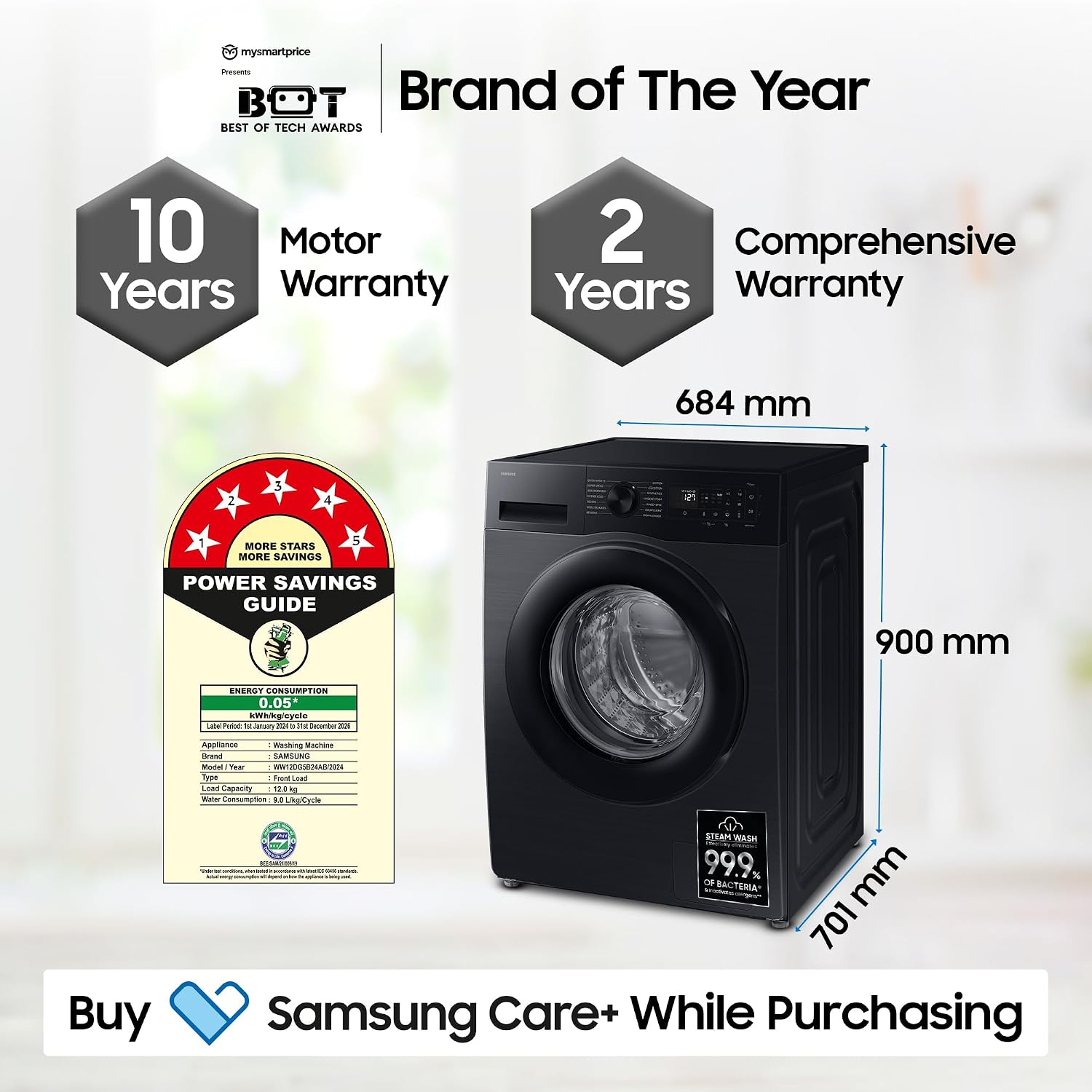 Samsung 12 Kg Front Load Washing Machine WW12DG5B24ABTL