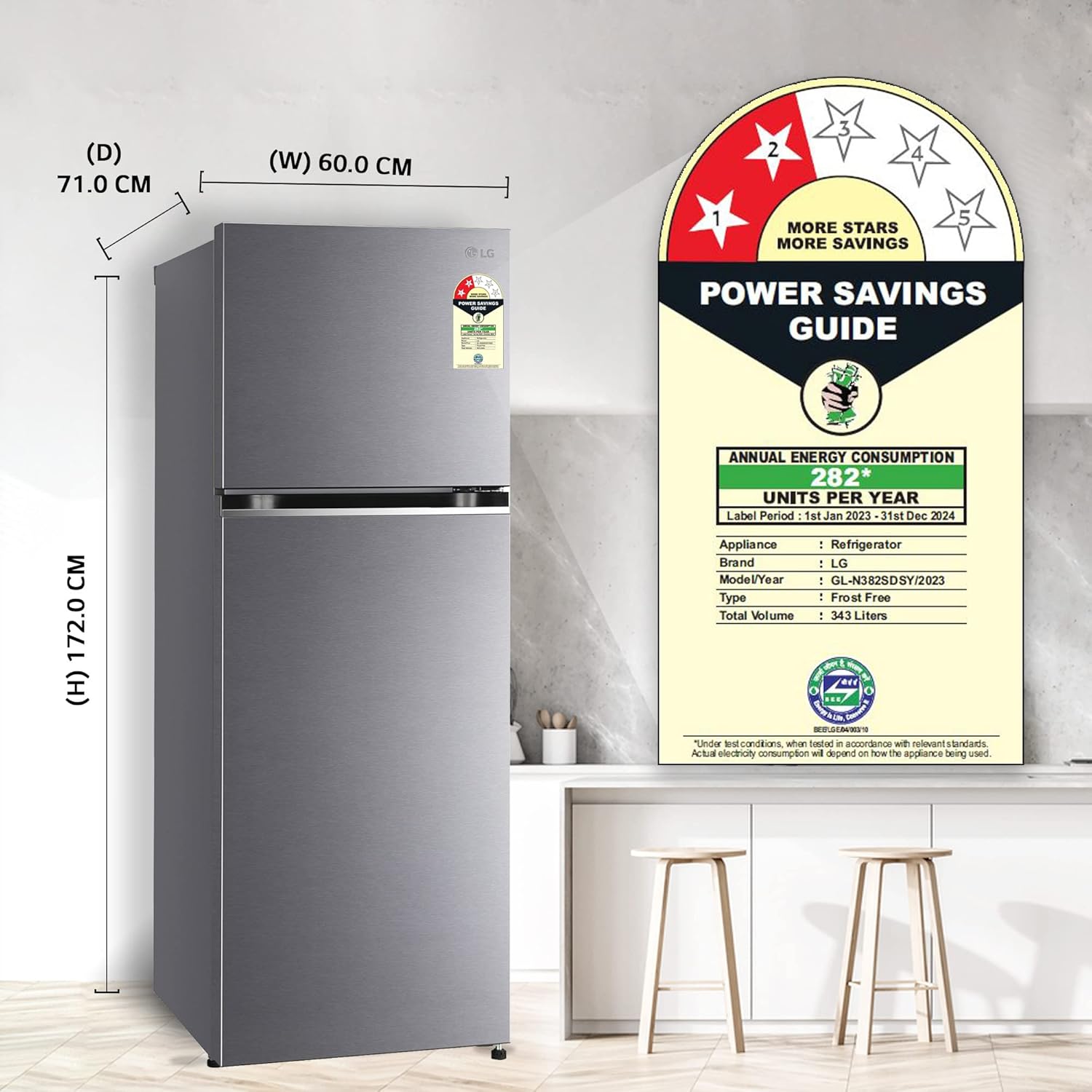 LG 343 L 2 Star Frost-Free Smart Inverter Double Door Refrigerator (GL-N382SDSY- Dazzle Steel- Express Freeze)