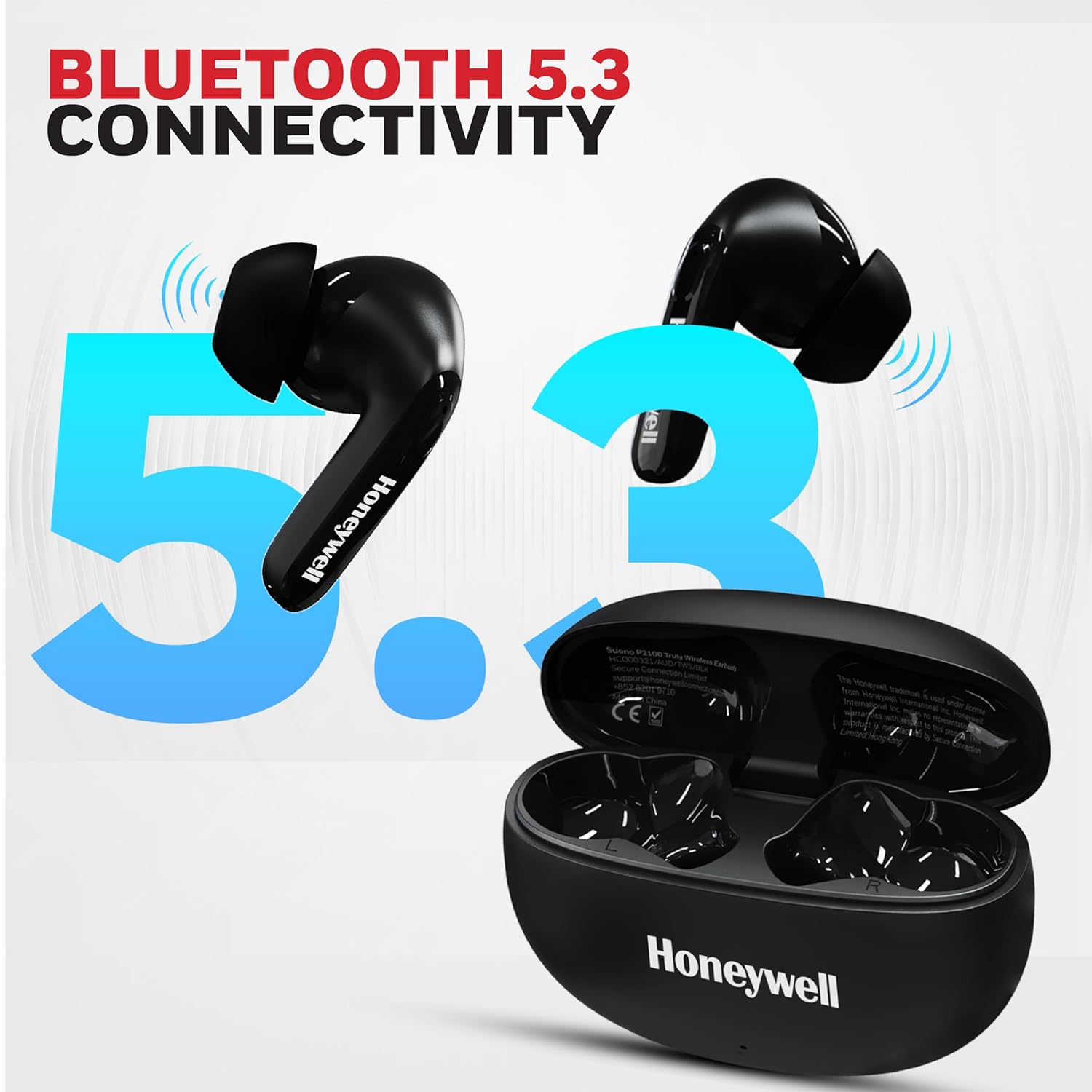 Honeywell Suono P2100 Bluetooth TWS Earbuds with 50H of Playtime  ENC Mode  4xMics  Type C Fast Charging  Low Latency Mode for Gaming  Bluetooth V5.3  13mm*2 Drivers  Voice Assistant 2 Years Warranty