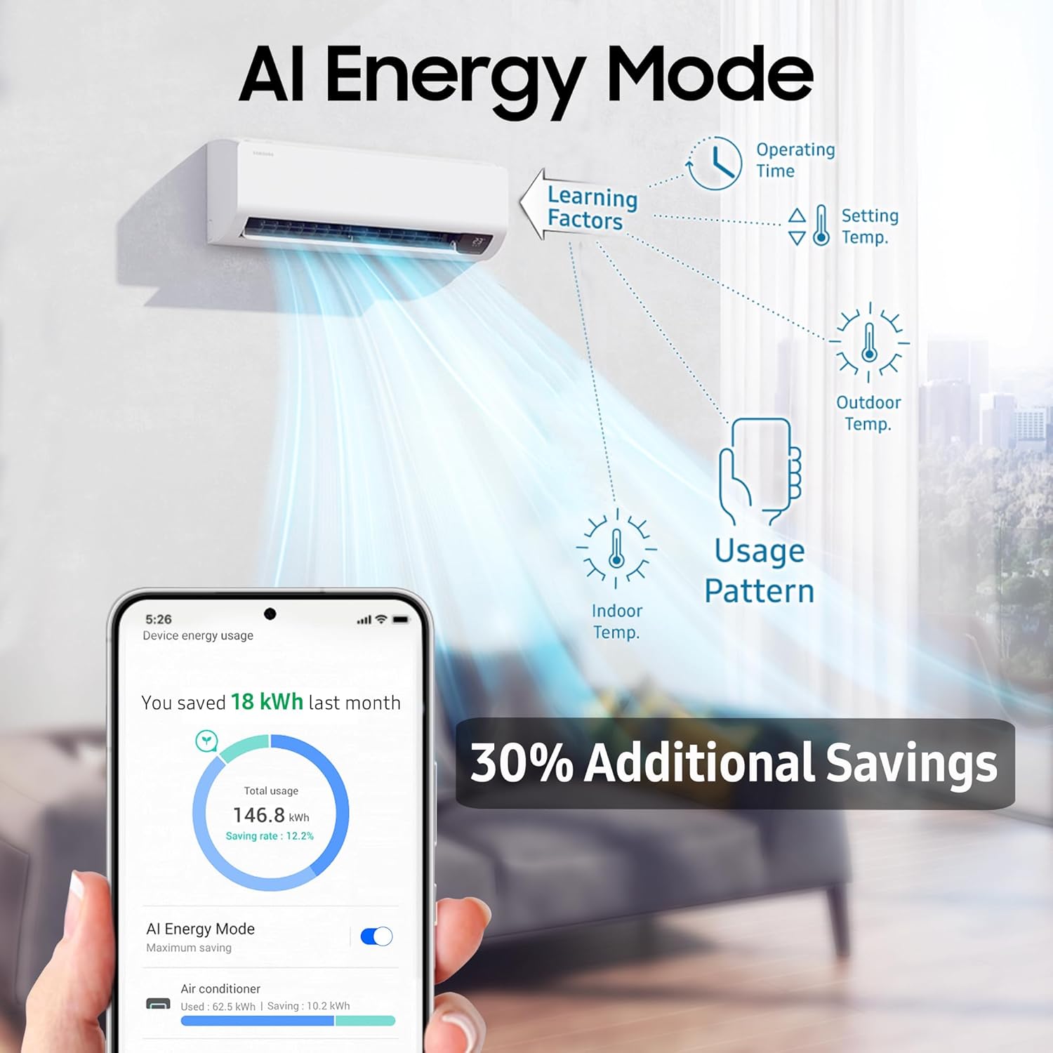 Samsung 1.5 Ton 3 Star Windfree AI Inverter Smart Split AC (WiFi- Energy Saving- Voice Control- Powerful Cooling- Copper- Digital Inverter- 4 Way swing- Convertible- BESPOKE AI AR60F19D1XWNNA)