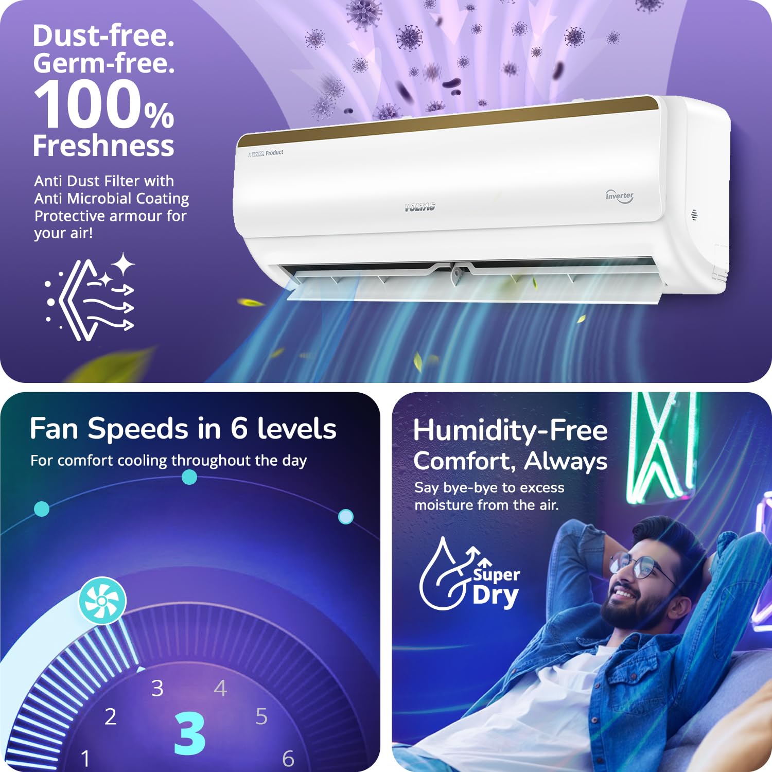 #Voltas 1.5 Ton 5 Star Inverter Split AC Vertis Smart Elite