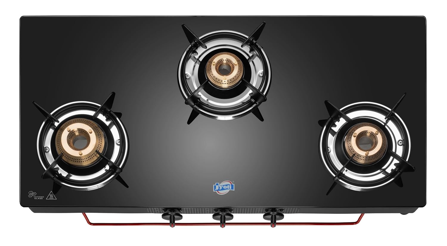 Jyoti 311 Black LC | 3 Burner Glass Gas Stove with Lift to Clean Stand | Toughened Glass Cooktop with 5 year Manufacturer's Warranty on Glass | Brass Burners | Sleek Black Body