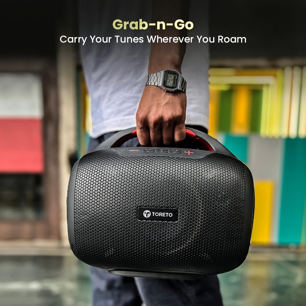 Toreto Smash -2 Boombox 80W Wireless Portable Party Speaker with Bluetooth 5.3 | Dazzling RGB Light- Support TWS/USB/TF Card/AUX Input/Rechargable Wireless Mic (Black)