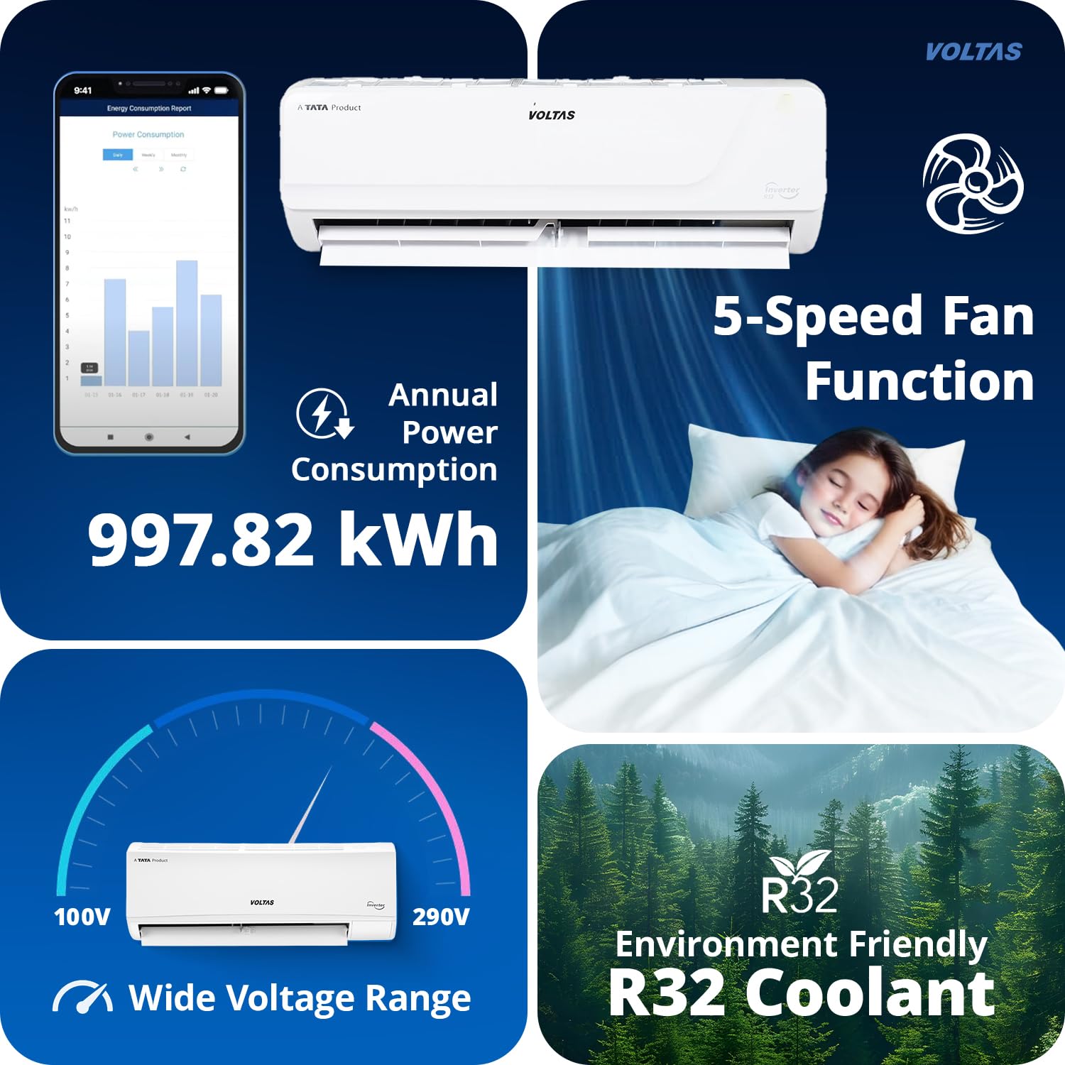 #Voltas 1.5 Ton 3 Star Fixed Speed Split AC 