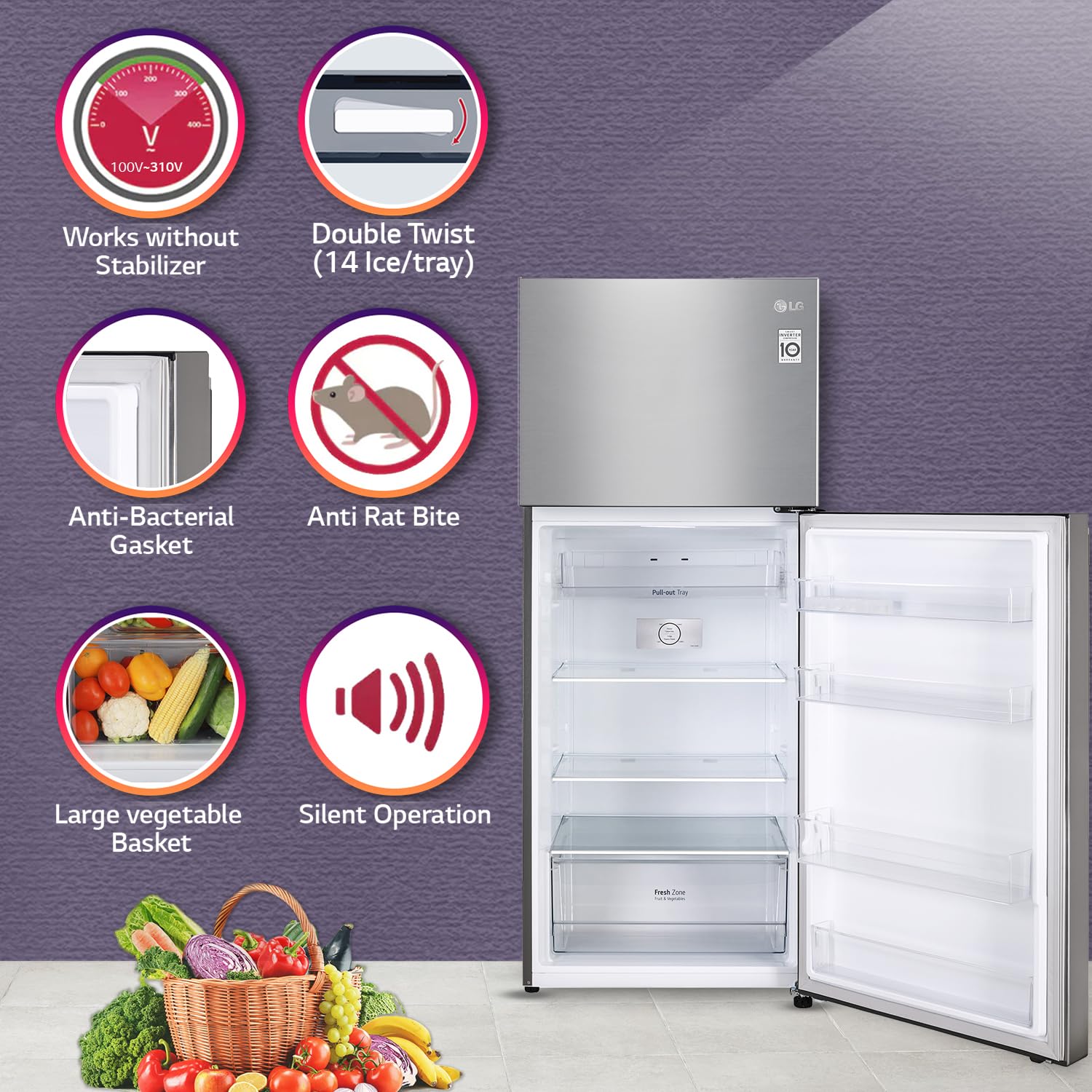 LG 380 L 2 Star Frost-Free Smart Inverter Double Door Refrigerator (GL-S412SPZY- Shiny Steel- Convertible- Gross Volume- 408 L)