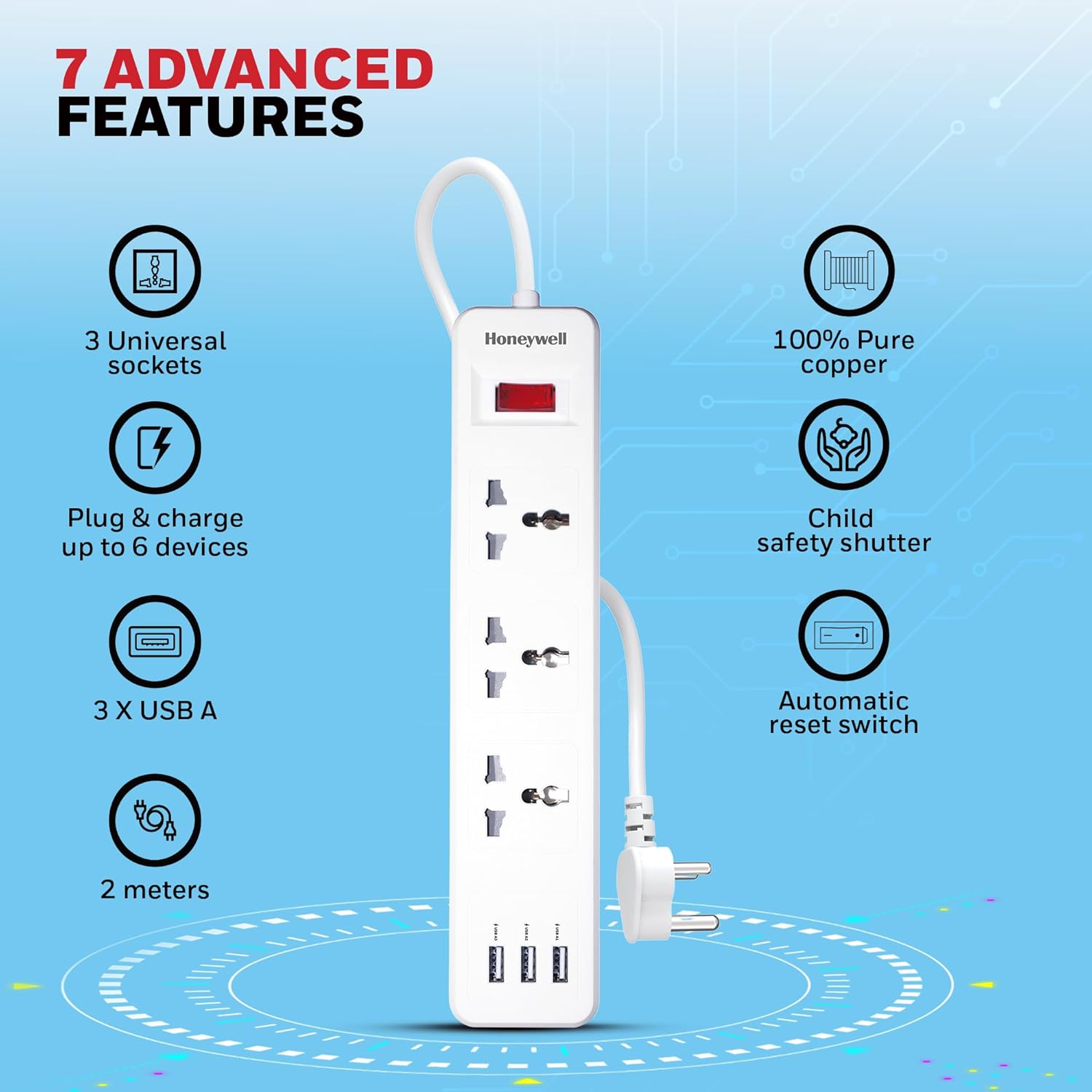 #Color_White Honeywell 3 Outlet Extension Board