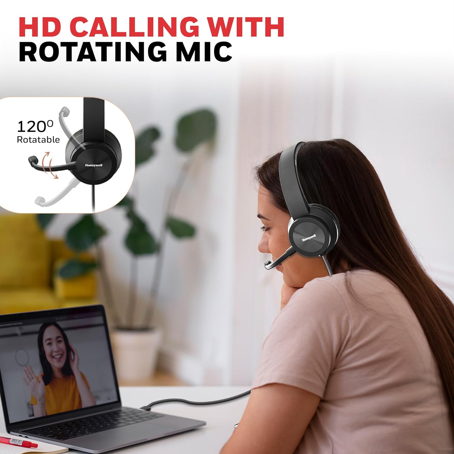 Honeywell New Trueno U30 Wired On-Ear Headphones with Rotating Mic for HD Calling  Dual 40mm Drivers  Adjustable Headband for PC/Laptop/Computers  in-Built Noise canceling  Stereo Sound  Deep Bass