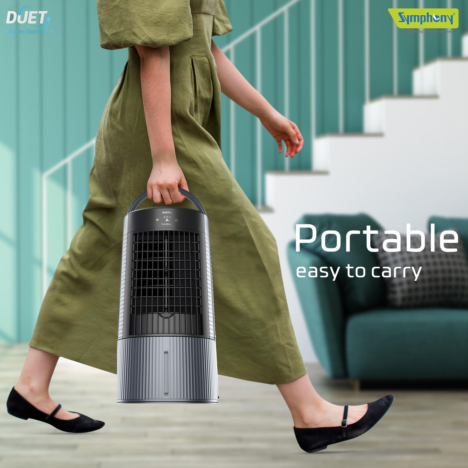 Symphony Duet-i Personal Kitchen Cooling Fan For Home and Office Tabletop with Honeycomb Pad- Powerful Blower- Auto Rotation and Low Power Consumption