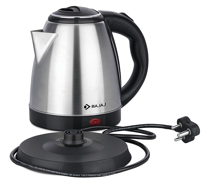 Bajaj KTX 1.5 Litre DLX Electric Kettle |1350W Kettle with Stainless Steel Body | Cordless Operation | Auto Shut-off Mechanism | 2-Yr Warranty | Black