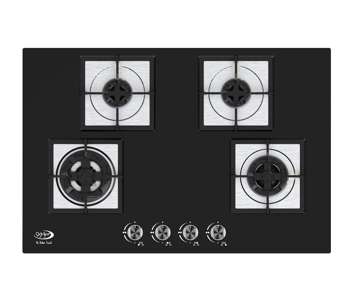 Oxygen by Jyoti - Oxy 728 CBG Black | Brass Burners Suitable for Indian Cooking | Automatic Multi-spark Ignition | 2-in-1 Built-in or Tabletop | Toughened Glass