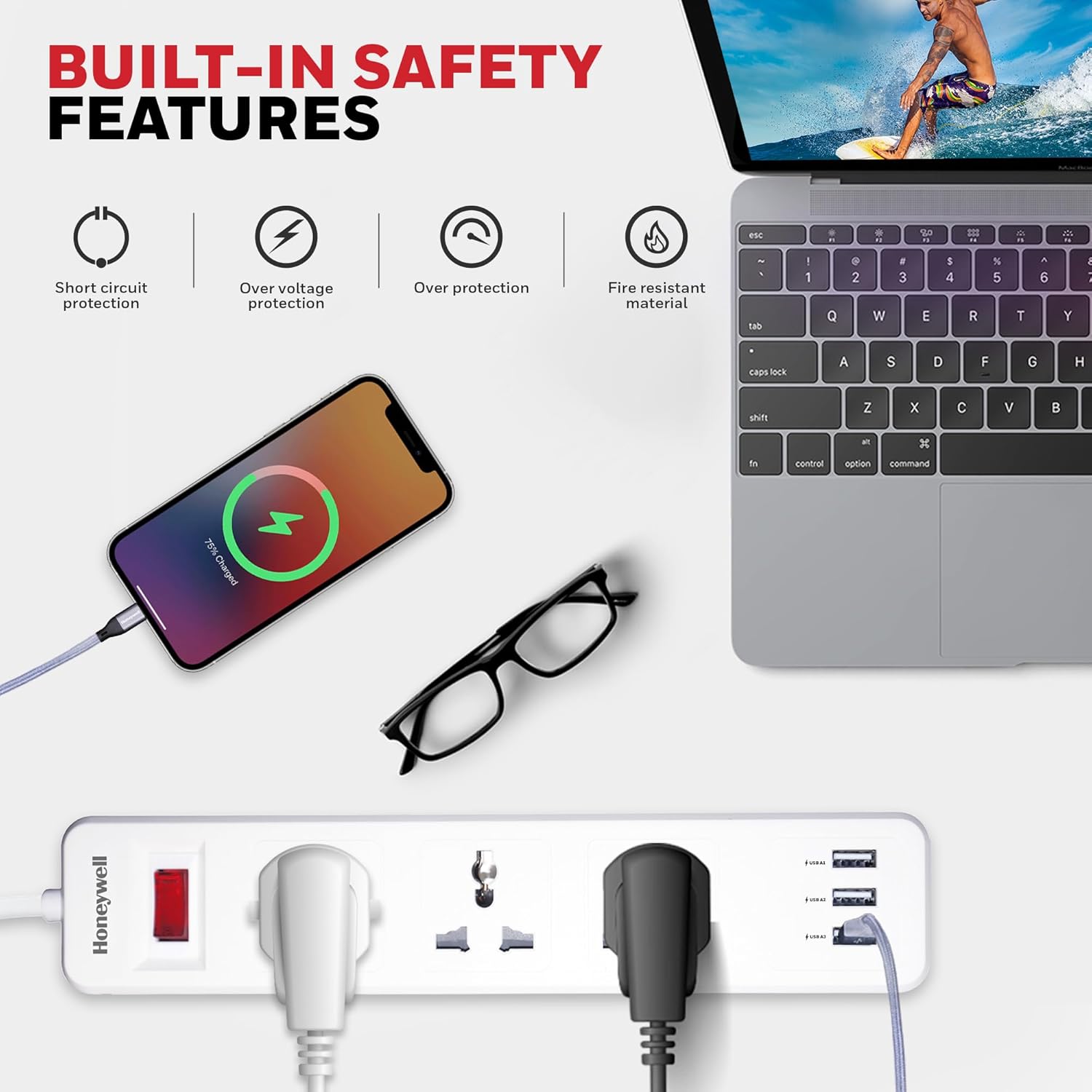 #Color_White Honeywell 3 Outlet Extension Board