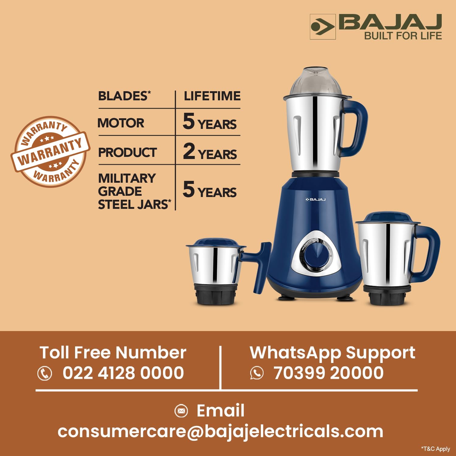 Bajaj Glamore 800W Mixer Grinder