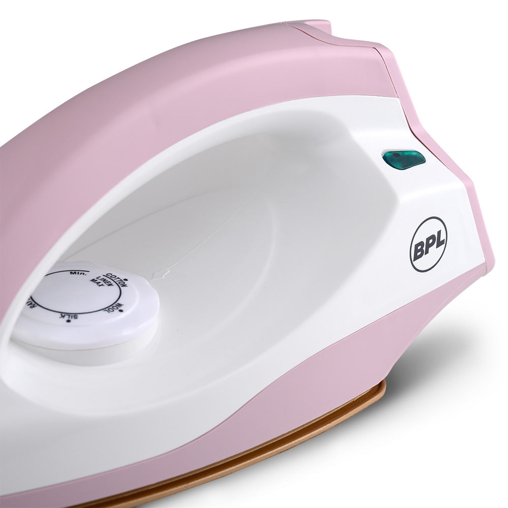 BPL BDIS0021 Dry Iron – 750W, Pink & White, Non-Stick Soleplate