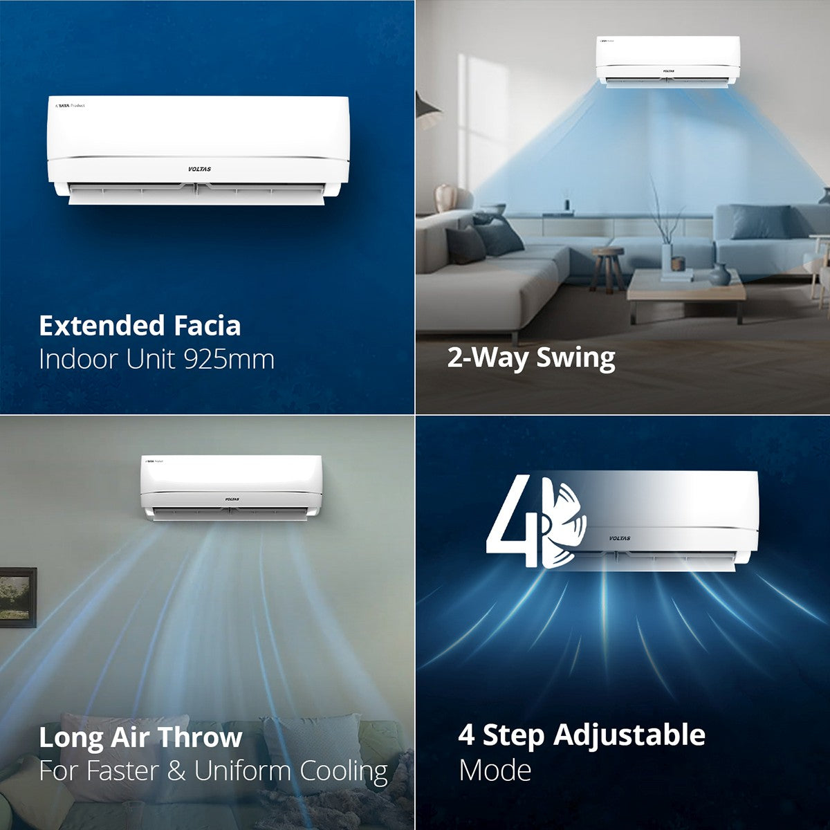 Voltas 183V Vectra Zenith Silver 1.5 Ton 3 Star Inverter Split AC | Copper | 4-in-1 Adjustable Mode | Anti-Dust Filter