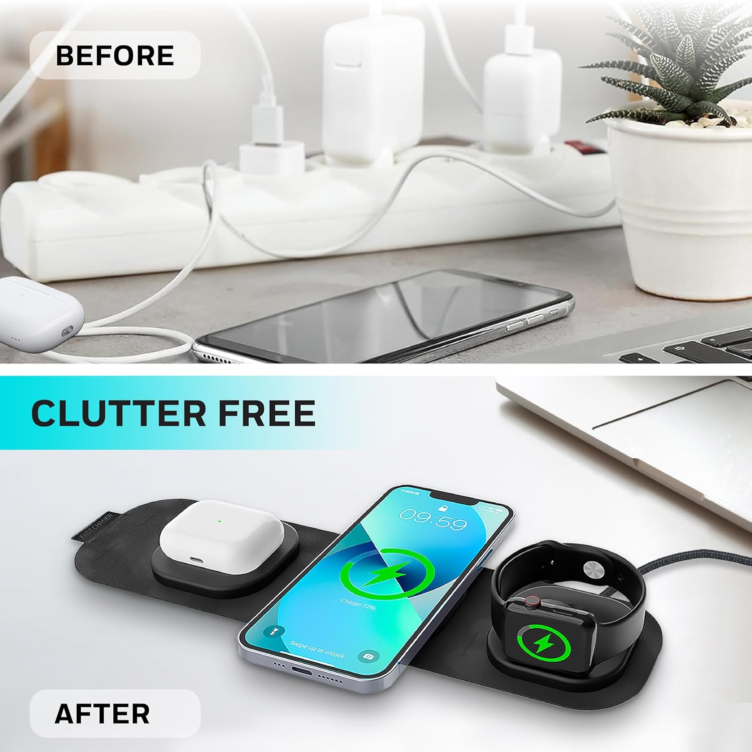 Honeywell Zest Wireless 3-in-1 Magnetic Foldable MagSafe