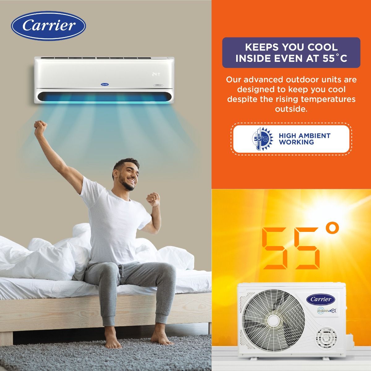 Carrier 1 Ton 3 Star Hybridjet Inverter Split AC (Copper, Convertible 6-in-1 Cooling,Anti Viral Guard & Smart Energy Display, 2025 Model,Indus Exi,CAI12IN3R34F0,White)