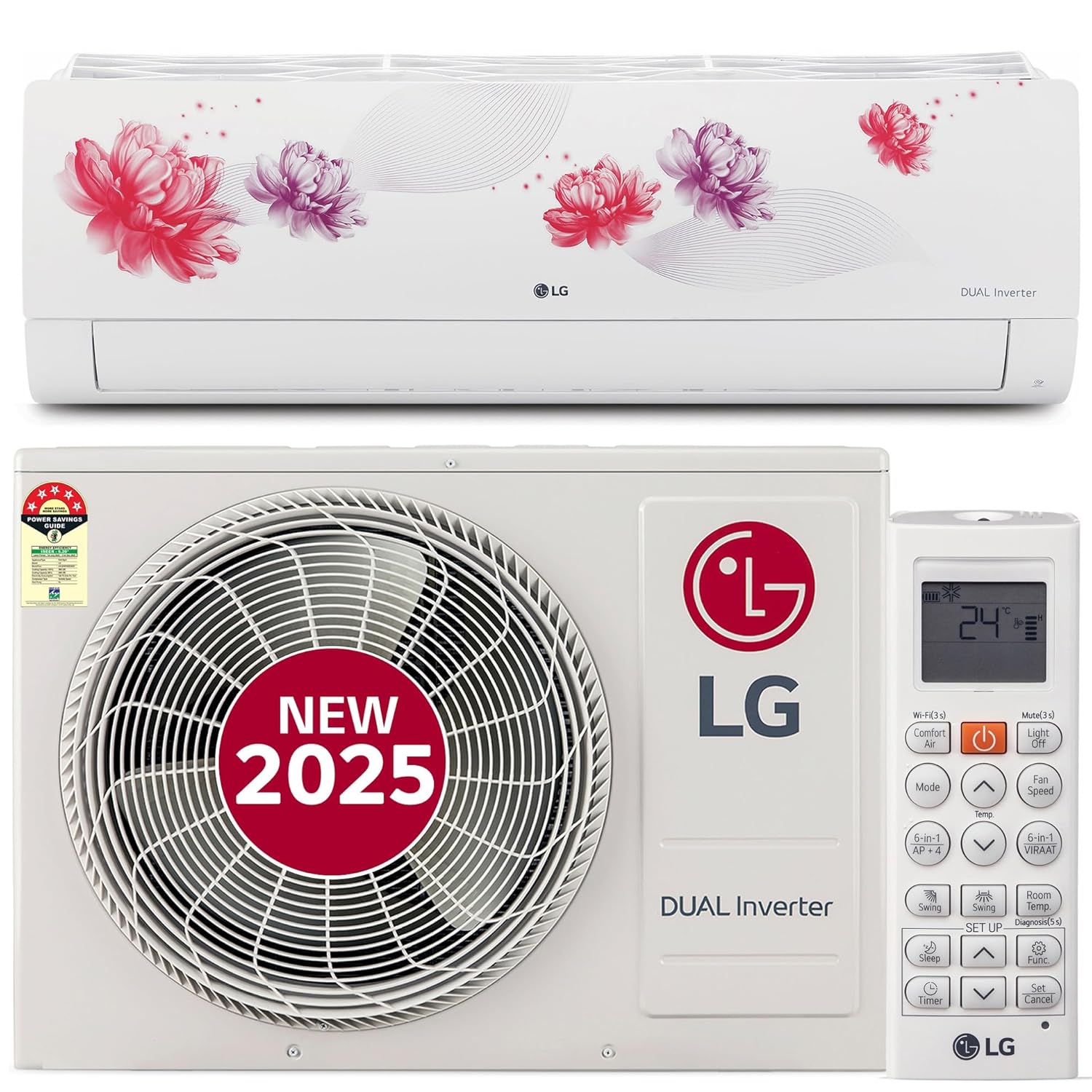 LG 1.5 Ton 5 Star- Wi-Fi- Energy Manager+- DUAL Inverter Split AC (Copper- AI+ Convertible 6-in-1- Diet Mode+- 4 Way Swing- HD Filter with Anti-Virus Protection- US-Q19FWZE- White Floral)