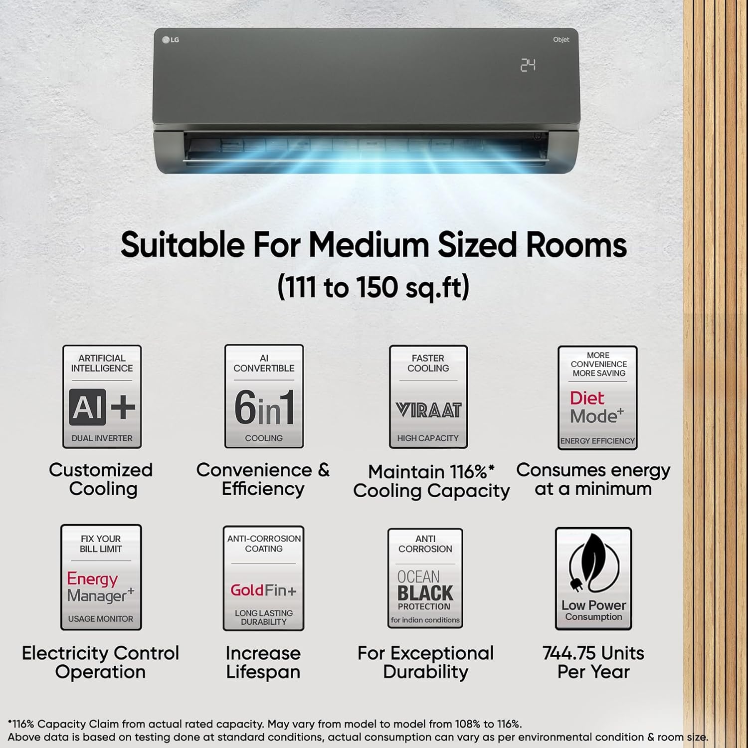 LG 1.5 Ton 5 Star- Wi-Fi- Energy Manager+- DUAL Inverter Split AC (Copper- AI+ Convertible 6-in-1- Diet Mode+- 4 Way Swing- HD Filter with Anti-Virus Protection- US-Q19MWZE- Black Mirror)