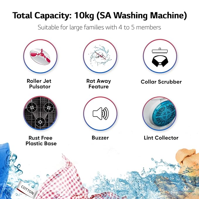 LG 10 kg 5 Star Semi-Automatic Top Load Washing Machine Appliance (P1040RGAZ- Dark Gray- Roller Jet Pulsator)