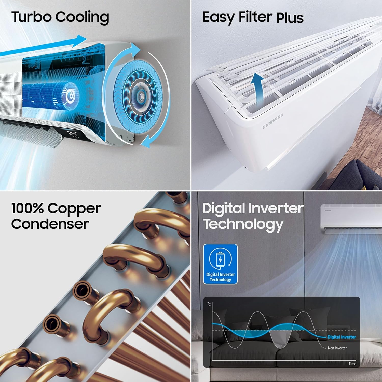 Samsung 1.5 Ton 3 Star Windfree AI Inverter Smart Split AC (WiFi- Energy Saving- Voice Control- Powerful Cooling- Copper- Digital Inverter- 4 Way swing- Convertible- BESPOKE AI AR60F19D1XWNNA)