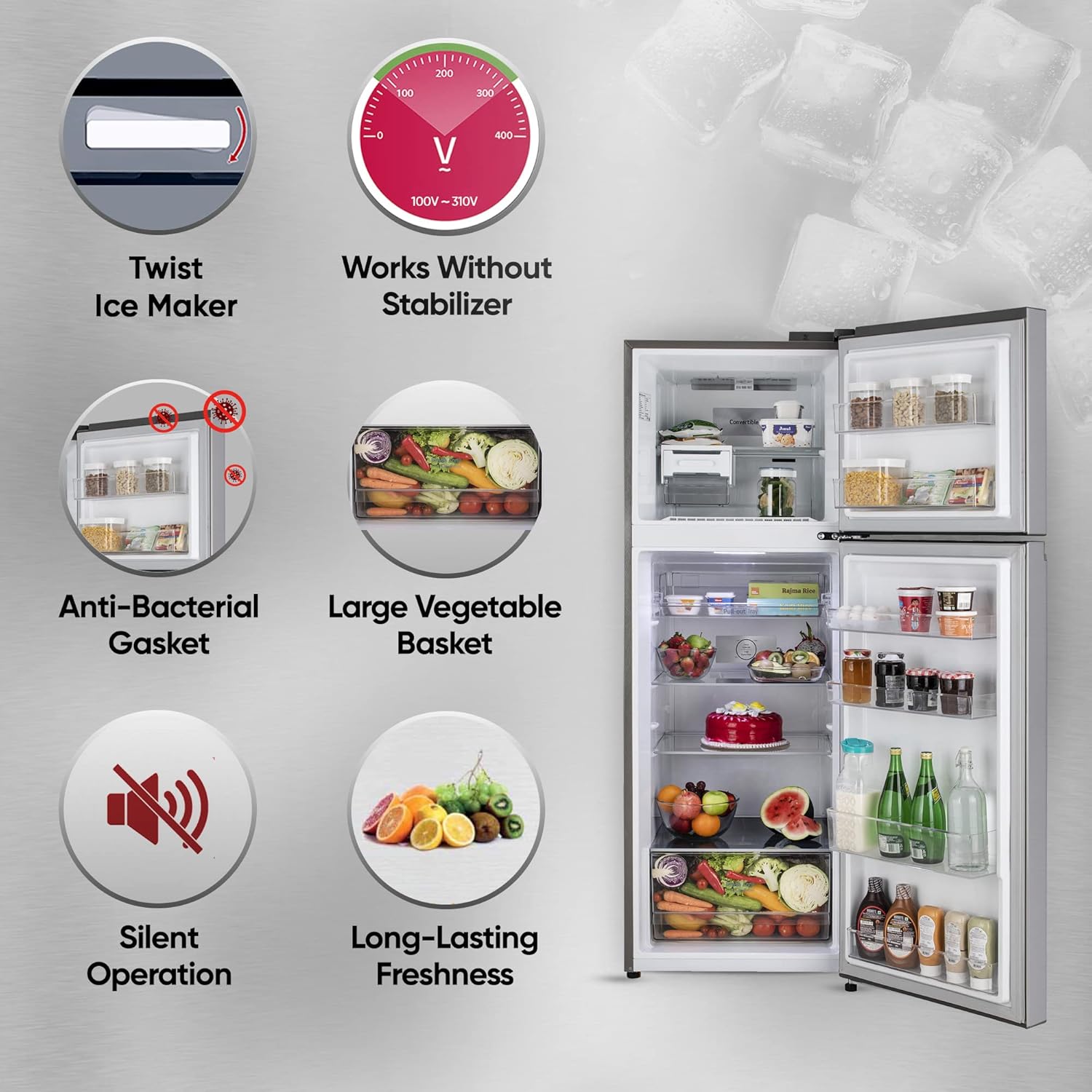 LG 288 L 2 Star Smart Inverter Frost-Free Double Door Refrigerator (GL-S322SPZY- Shiny Steel- Convertible & Multi Airflow Cooling)