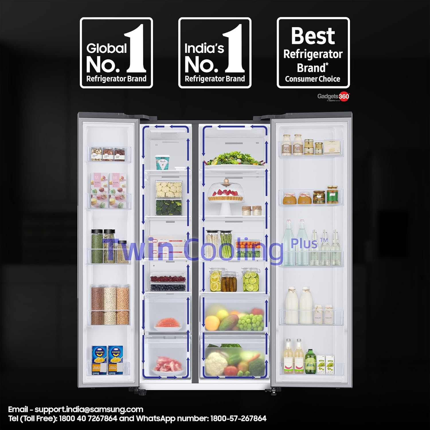 SAMSUNG 653 L Frost Free Side by Side 3 Star Refrigerator with AI and WiFi- Convertible 5-in-1- Digital Inverter  (Refined Inox- RS76CG8003S9HL)