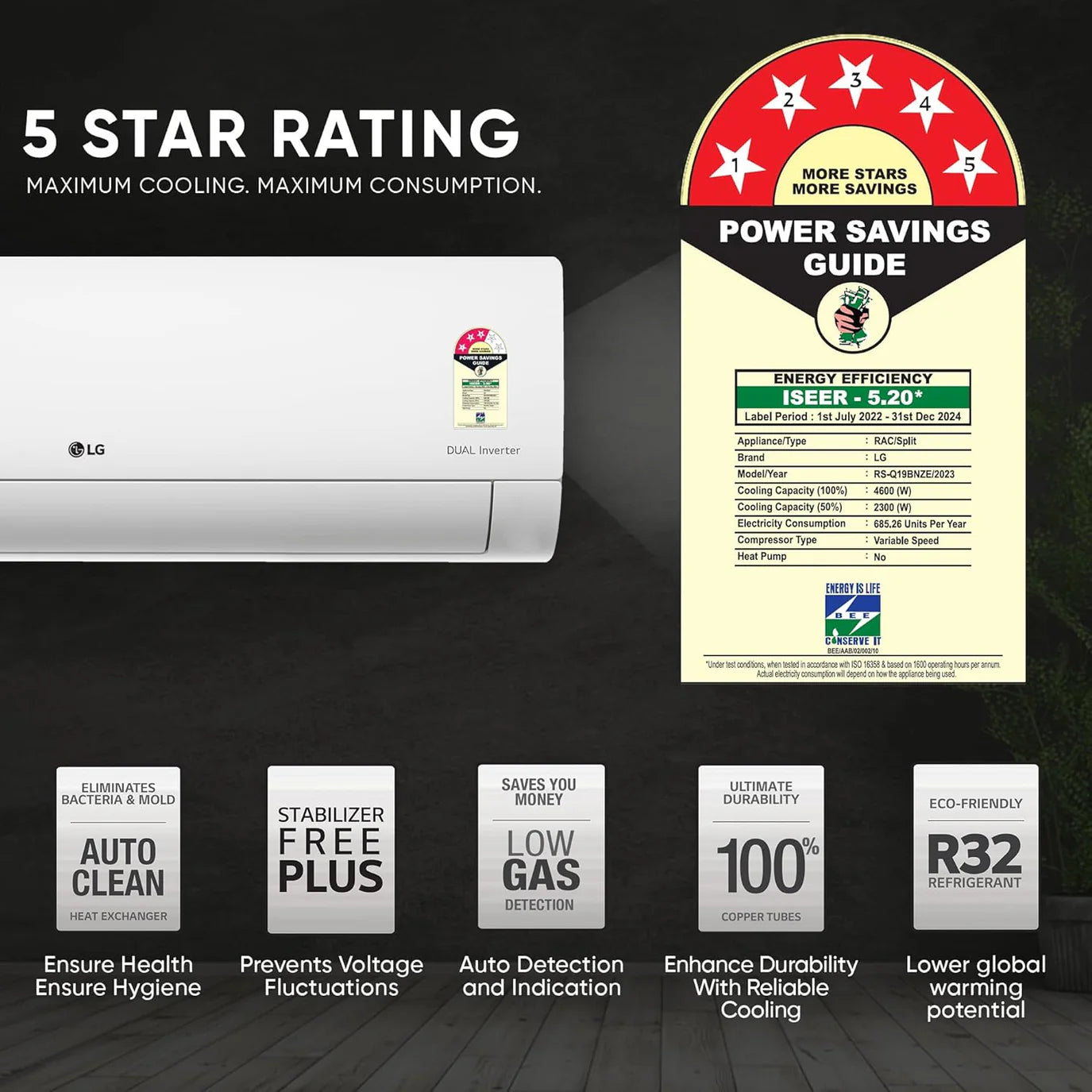 LG 5 Star (1.5) Split AC with Gold Fin+- Viraat Mode- Dual Inverter Compressor- Diet Mode+- 6-in-1 cooling- 2025 Model