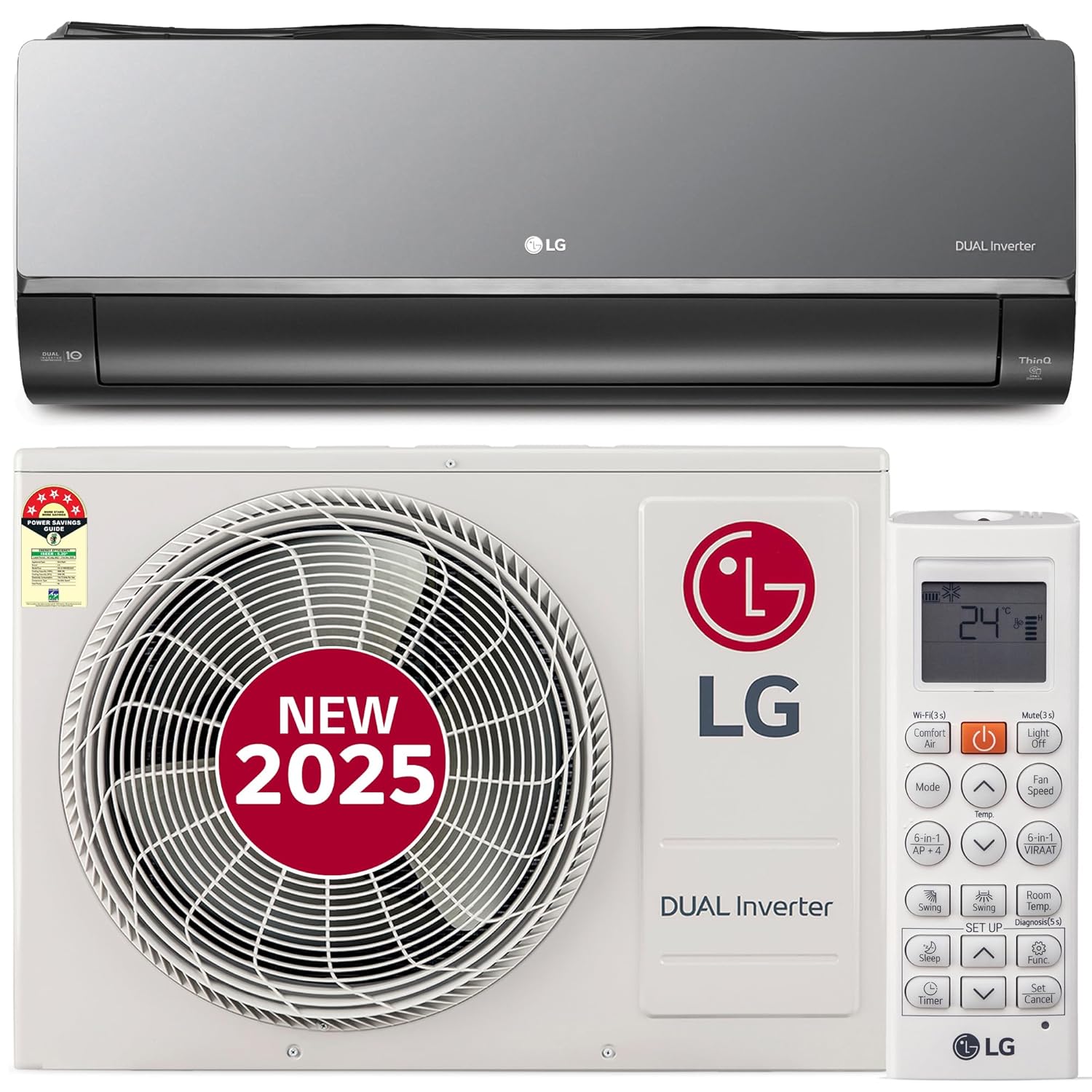 LG 1.5 Ton 5 Star- Wi-Fi- Energy Manager+- DUAL Inverter Split AC (Copper- AI+ Convertible 6-in-1- Diet Mode+- 4 Way Swing- HD Filter with Anti-Virus Protection- US-Q19MWZE- Black Mirror)