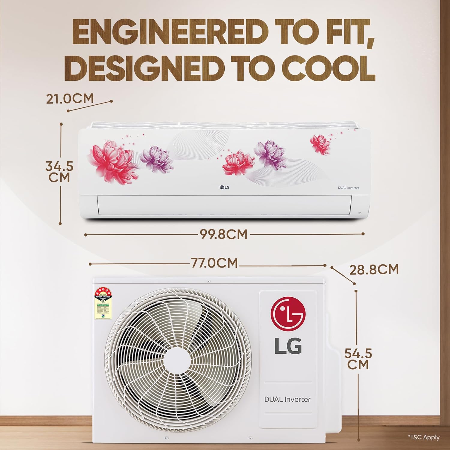 LG 1.5 Ton 5 Star- Wi-Fi- Energy Manager+- DUAL Inverter Split AC (Copper- AI+ Convertible 6-in-1- Diet Mode+- 4 Way Swing- HD Filter with Anti-Virus Protection- US-Q19FWZE- White Floral)