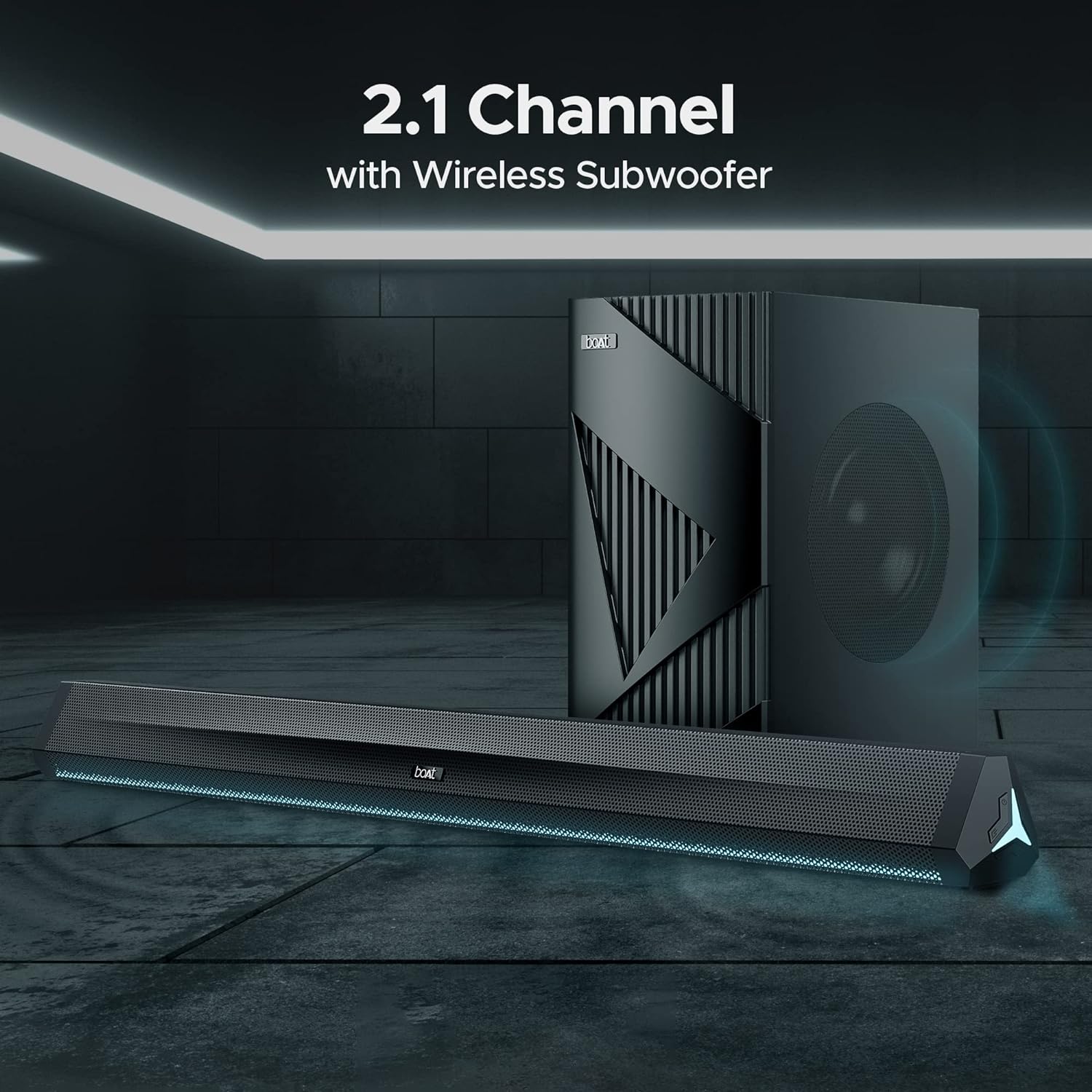 boAt Aavante Bar Stark, 160W Signature Sound, 2.1 CH w/Wireless Subwoofer,Multi-Connectivity Modes, EQ Modes & Remote Control, Bluetooth Sound Bar, Home Theatre Soundbar Speaker (Premium Black)
