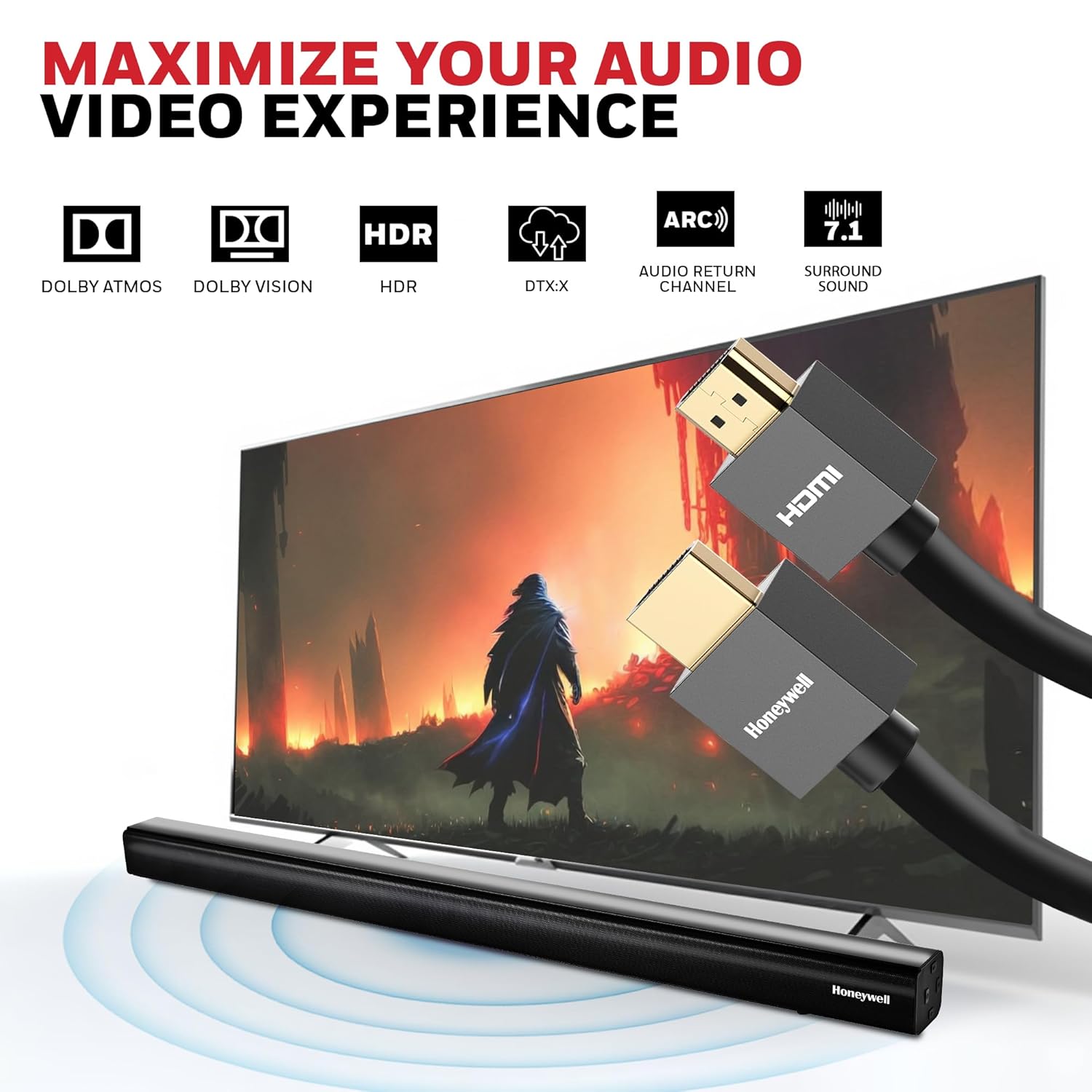 Honeywell HDMI Cable v2.0 with Ethernet, 3D/4K@60Hz Ultra HD Resolution, 18 GBPS Transmission Speed, High-Speed, Compatible with all HDMI Devices Laptop Desktop TV Set-top Box Gaming Console (Black)