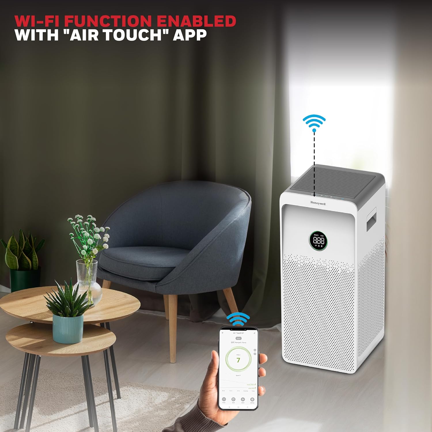 Honeywell Air Purifier For Home,4 Stage Filtration,Covers 1085sq.ft,PM 2.5 Level Display,with WIFI & ALEXA,H13 HEPA & Activated Carbon Filter,Removes 99.99% Pollutants,Micro Allergens-Air Touch U1