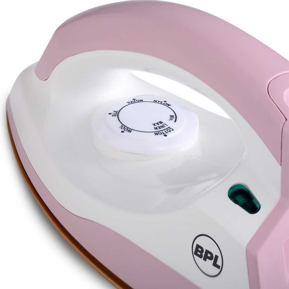 BPL BDIS0021 Dry Iron – 750W, Pink & White, Non-Stick Soleplate