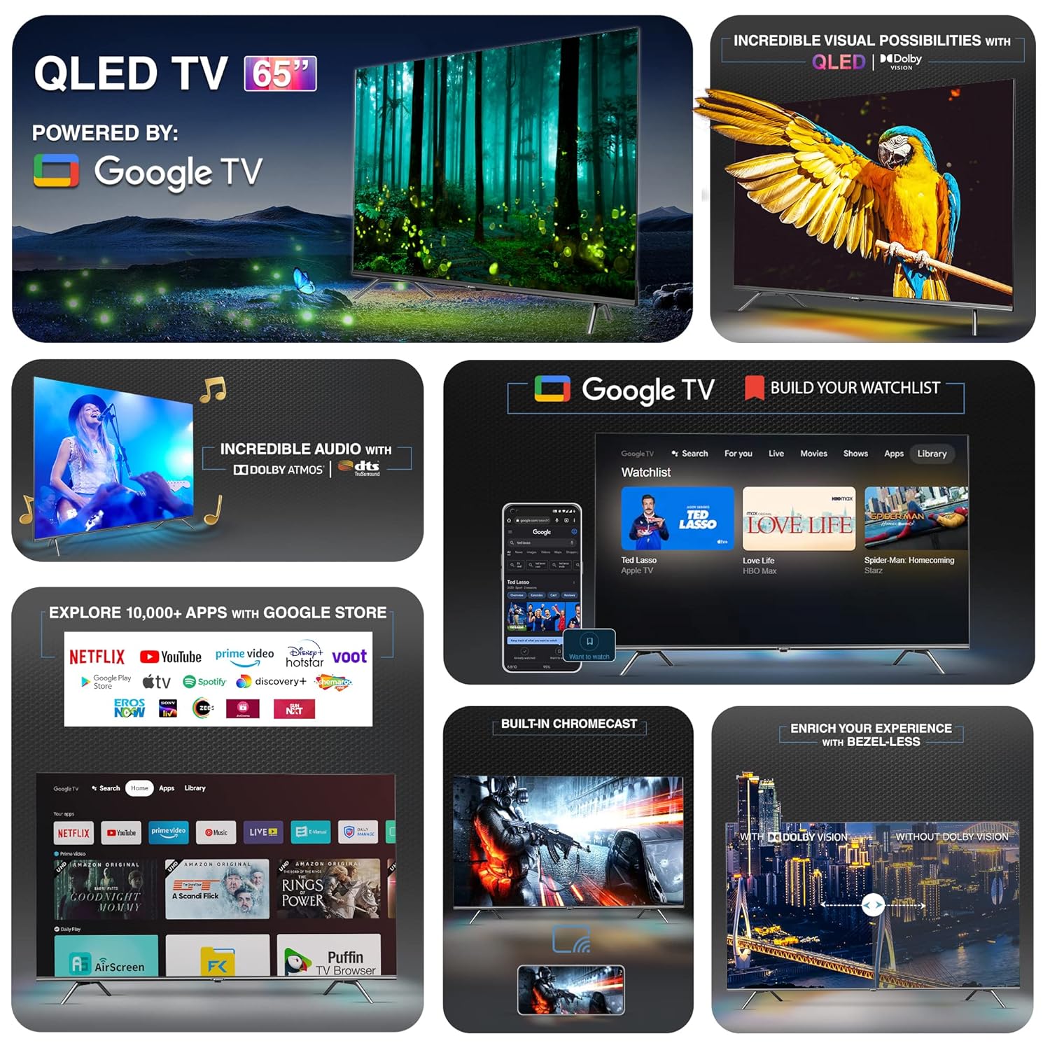 Sansui 165 cm (65 inches) 4K Ultra HD Smart QLED Google TV JSW65GSQLED (Black)