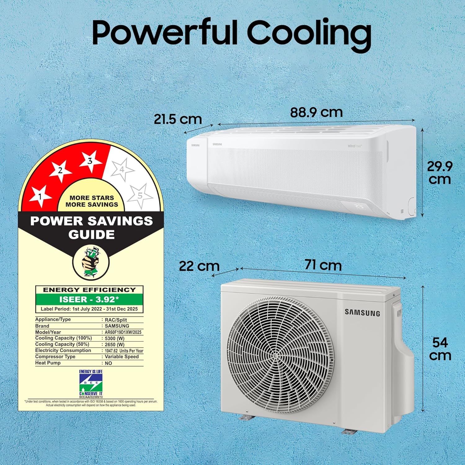 Samsung 1.5 Ton 3 Star Windfree AI Inverter Smart Split AC (WiFi- Energy Saving- Voice Control- Powerful Cooling- Copper- Digital Inverter- 4 Way swing- Convertible- BESPOKE AI AR60F19D1XWNNA)