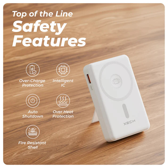 XECH X-Charge MAG PRO features safety elements like over-charge protection and fire resistant shell.