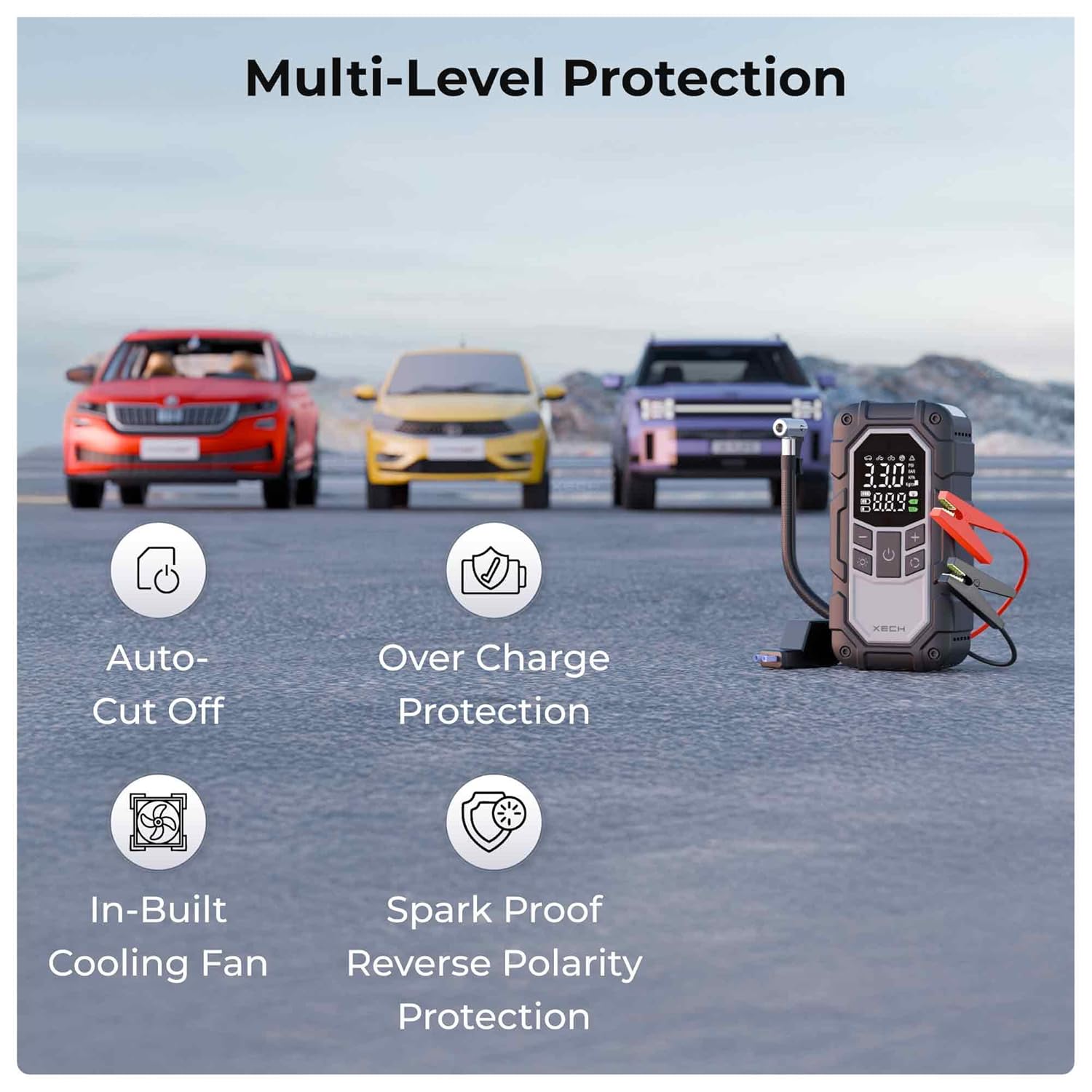 XECH Heavy Duty Jump Starter with Cordless Tyre Inflator | 800A Peak Jump Starter for 4.0L Petrol & 2.0L Diesel Cars | 150 PSI Car & Bikes Pump | Portable Air Compressor with Light (JumpX)