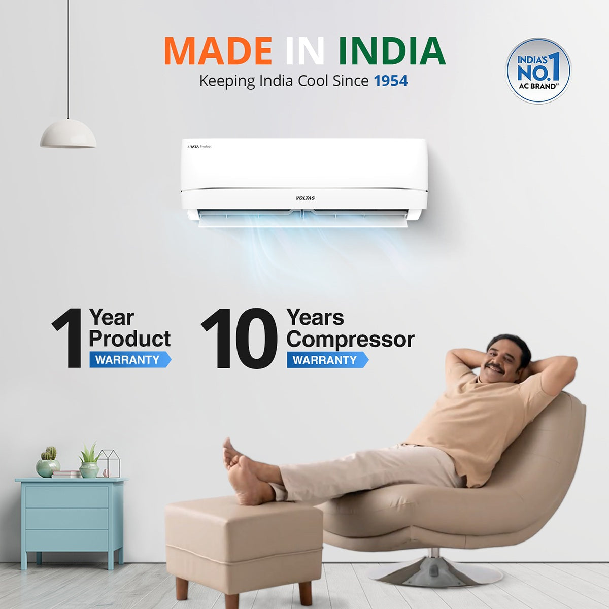 Voltas 183V Vectra Zenith Silver 1.5 Ton 3 Star Inverter Split AC | Copper | 4-in-1 Adjustable Mode | Anti-Dust Filter