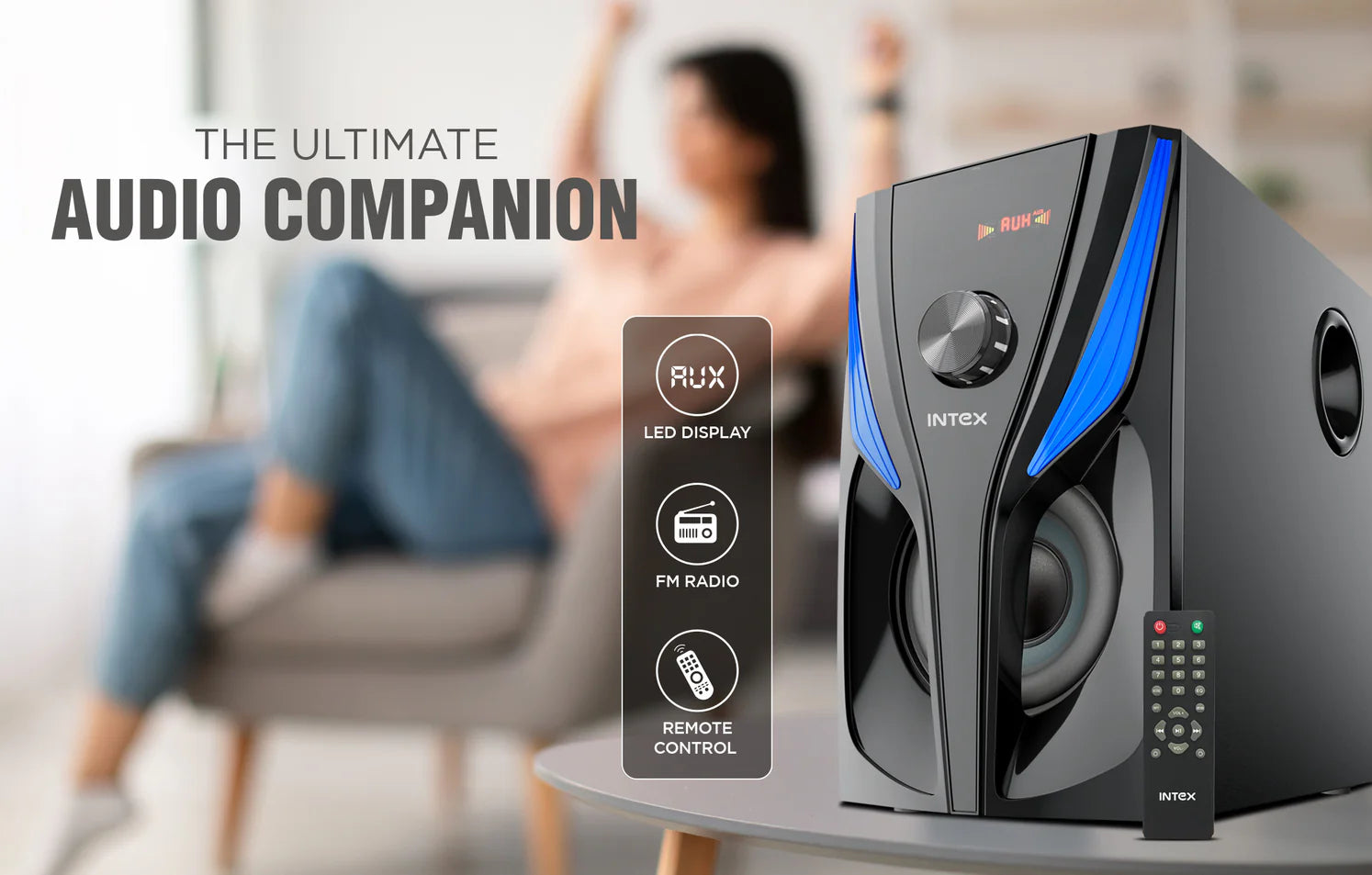 Roar R 800 5.1 CH Multimedia Speaker system featuring LED display, FM radio, remote control, and stylish design for ultimate audio experience.