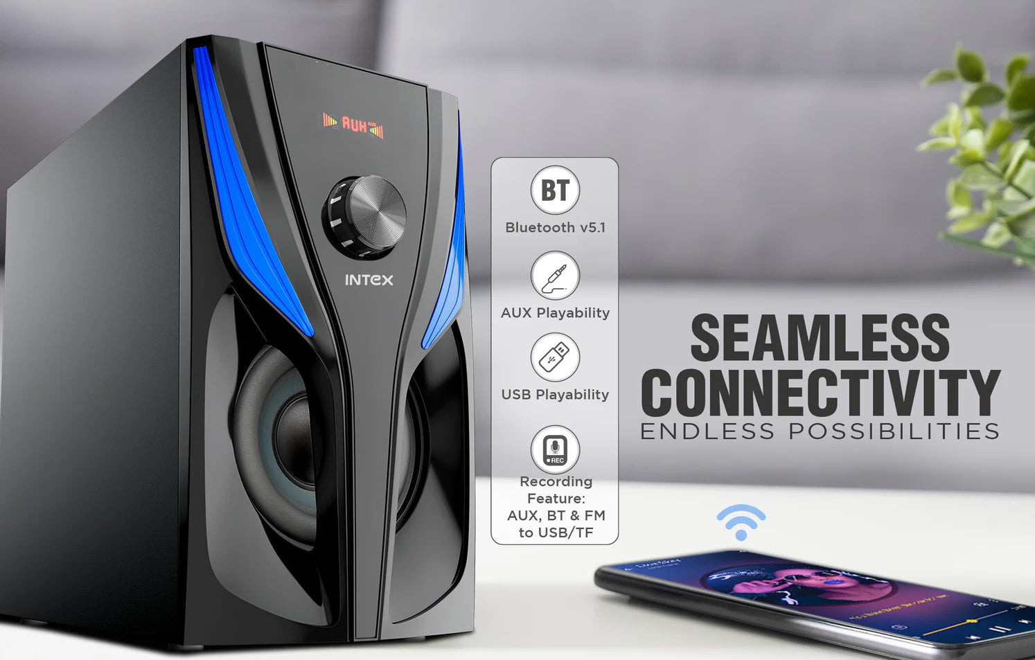 Roar R 800 5.1 CH Multimedia Speaker showcasing seamless connectivity features and stylish design.